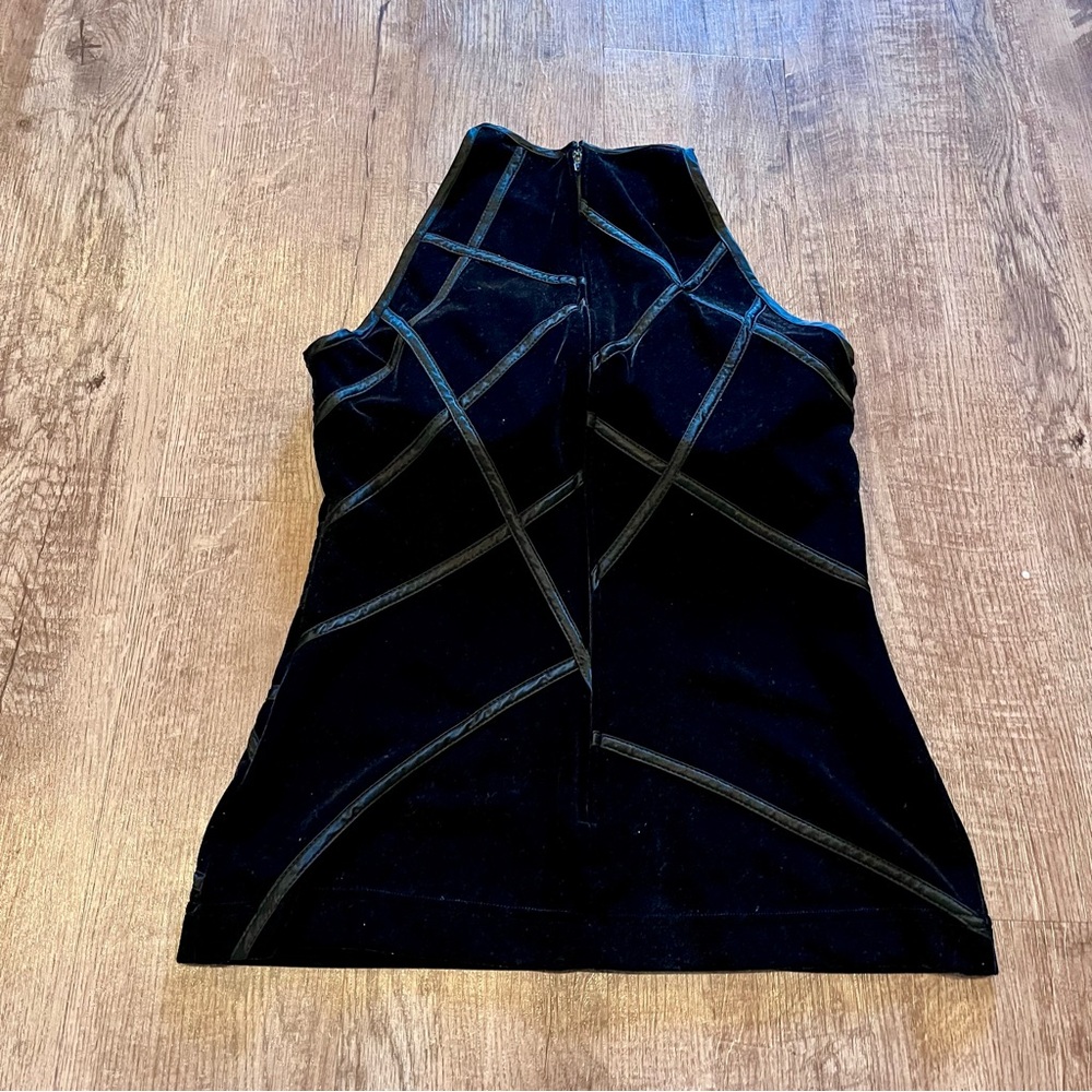 Tadashi Shoji Black Velvet Overlay sleeveless halter Top - Picture 2 of 5